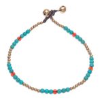 Carnelian beaded anklet, 'Sky Journey' - Thai Carnelian and Brass Beaded Anklet