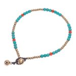 Carnelian beaded anklet, 'Sky Journey' - Thai Carnelian and Brass Beaded Anklet
