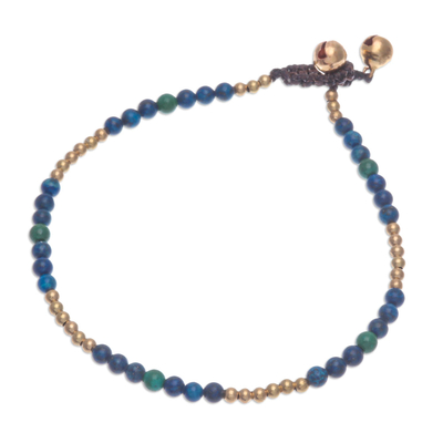 Lapis lazuli and serpentine beaded anklet, 'Celestial Gift' - Lapis Lazuli and Serpentine Beaded Anklet