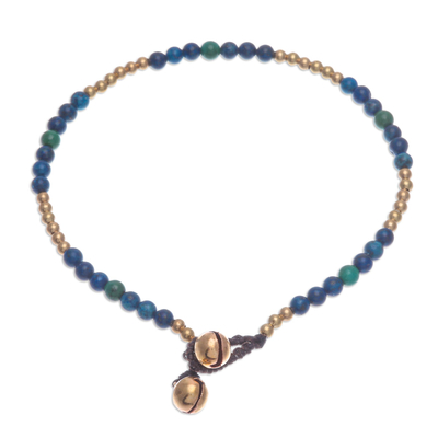 Lapis lazuli and serpentine beaded anklet, 'Celestial Gift' - Lapis Lazuli and Serpentine Beaded Anklet