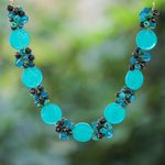 Multi-gemstone pendant necklace, 'Into the Oracle' - Thai Quartz and Serpentine Beaded Necklace