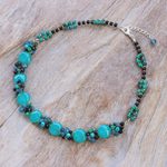 Multi-gemstone pendant necklace, 'Into the Oracle' - Thai Quartz and Serpentine Beaded Necklace