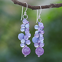 Hand Crafted Quartz Dangle Earrings,'Frosted Candy'