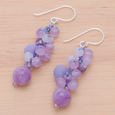 Quartz dangle earrings, 'Frosted Candy' - Hand Crafted Quartz Dangle Earrings
