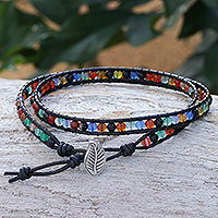 Agate and leather wrap bracelet, 'Chase the Rainbow' - Agate and Leather Beaded Wrap Bracelet