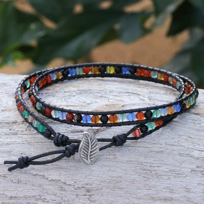 Agate and leather wrap bracelet, Chase the Rainbow