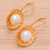 Gold-plated cultured pearl dangle earrings, 'Morning Pearl' - Gold-Plated Cultured Pearl Dangle Earrings (image 2b) thumbail