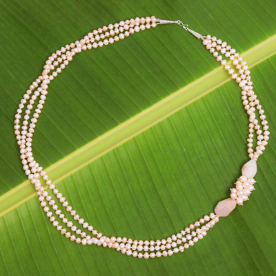 Rhodium-accented quartz and cultured pearl pendant necklace, 'Celestial Spike' - Rhodium-Accented Quartz and Cultured Pearl Pendant Necklace
