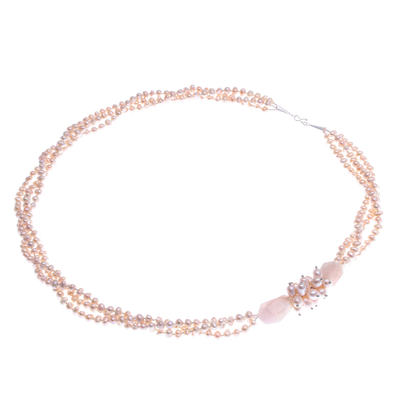 Rhodium-accented quartz and cultured pearl pendant necklace, 'Celestial Spike' - Rhodium-Accented Quartz and Cultured Pearl Pendant Necklace
