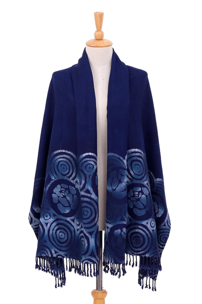 Batik cotton shawl, 'Melancholy Rose' - Hand-Dyed Batik Cotton Shawl with Rose Motif