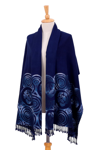 Batik cotton shawl, 'Melancholy Rose' - Hand-Dyed Batik Cotton Shawl with Rose Motif