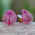 Rubber tree leaf button earrings, 'Tea Garden in Pink' - Pink Rubber Tree Leaf Button Earrings from Thailand (image 2b) thumbail
