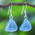 Rubber tree leaf dangle earrings, 'Earthly Delight in Blue' - Sterling Silver and Blue Rubber Tree Leaf Earrings thumbail