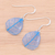 Rubber tree leaf dangle earrings, 'Earthly Delight in Blue' - Sterling Silver and Blue Rubber Tree Leaf Earrings (image 2b) thumbail