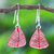 Rubber tree leaf dangle earrings, 'Earthly Delight in Red' - Sterling Silver and Red Rubber Tree Leaf Earrings thumbail