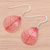 Rubber tree leaf dangle earrings, 'Earthly Delight in Red' - Sterling Silver and Red Rubber Tree Leaf Earrings (image 2b) thumbail