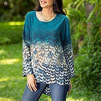 Cotton blouse, 'Mak Sum in Teal'