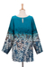 Cotton blouse, 'Mak Sum in Teal' - Hand-Painted Batik Cotton Blouse (image 2f) thumbail