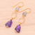 Gold-plated multi-gemstone dangle earrings, 'Queenly Dreams' - Gold-Plated Garnet and Amethyst Dangle Earrings