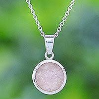 Rose quartz pendant necklace, 'Sweet Sun in Pink' - Rose Quartz and Sterling Silver Pendant Necklace