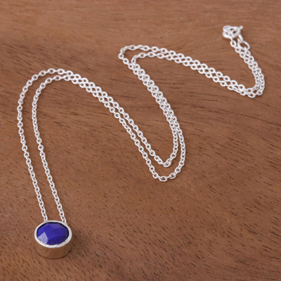Lapis lazuli pendant necklace, 'Sweet Sun in Blue' - Lapis Lazuli and Sterling Silver Pendant Necklace