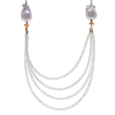 Gold-Accented Pearl and Chalcedony Necklace from Thailand