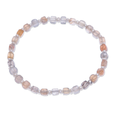 Moonstone and cultured pearl beaded bracelet, 'Natural Moon' - Moonstone and Cultured Pearl Beaded Bracelet