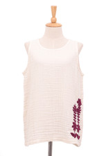 Embroidered cotton top, 'Mulberry Trellis' - Sleeveless Cotton Blouse with Floral Motif