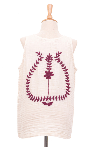 Top de algodón bordado - Blusa Sin Mangas De Algodón Con Motivo Floral