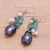 Quartz and cultured pearl dangle earrings, 'Arctic Pearl' - Quartz and Cultured Pearl Cluster Earrings