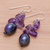 Amethyst and cultured pearl dangle earrings, 'Polar Sleep' - Amethyst and Cultured Pearl Cluster Earrings