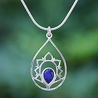 Sillimanite pendant necklace, 'Sense of Calm in Blue' - Blue Sillimanite and Sterling Silver Pendant Necklace