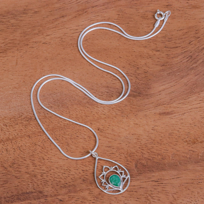 Halskette mit Sillimanit-Anhänger - Halskette mit Anhänger aus grünem Sillimanit und Sterlingsilber