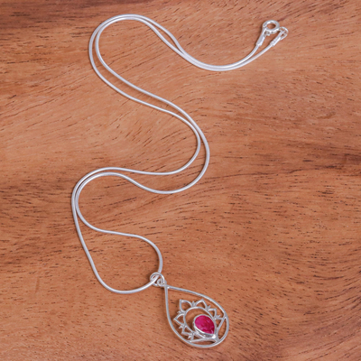 Iolite pendant necklace, 'Sense of Calm in Pink' - Iolite and Sterling Silver Pendant Necklace