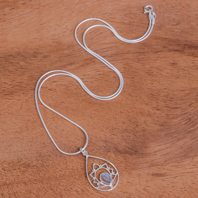 Halskette mit Labradorit-Anhänger - Halskette mit Anhänger aus Labradorit und Sterlingsilber