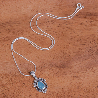 Chalcedony pendant necklace, 'Sky Mirror' - Chalcedony and Sterling Silver Pendant Necklace