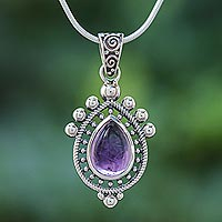 Amethyst pendant necklace, Antique Moon in Purple