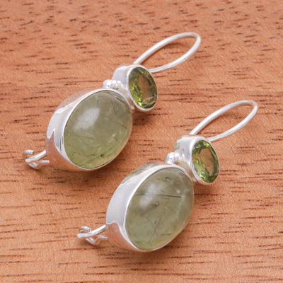 Peridot and prehnite drop earrings, 'Spring Dew' - Thai Peridot and Prehnite Drop Earrings