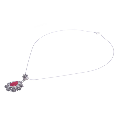Halskette mit Sillimanit-Anhänger - Handgefertigte Halskette mit Anhänger aus Sterlingsilber mit Blumenmotiv