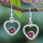 Garnet dangle earrings, 'Earnest Offer in Red' - Thai Garnet Dangle Earrings with Heart Motif