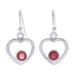 Garnet dangle earrings, 'Earnest Offer in Red' - Thai Garnet Dangle Earrings with Heart Motif