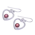 Garnet dangle earrings, 'Earnest Offer in Red' - Thai Garnet Dangle Earrings with Heart Motif