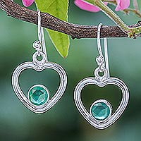 Chalcedony dangle earrings, 'Earnest Offer in Green' - Green Chalcedony Dangle Earrings with Heart Motif