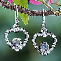 Labradorite dangle earrings, 'Earnest Offer in Iridescent' - Labradorite Dangle Earrings with Heart Motif