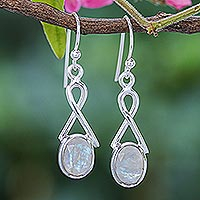 Rainbow moonstone dangle earrings, 'Promise Me Love in Blue Flash' - Rainbow Moonstone and Sterling Silver Dangle Earrings