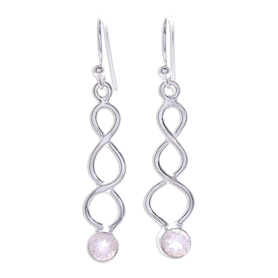Rose quartz dangle earrings, 'Champagne Surprise in Pink' - Rose Quartz and Sterling Silver Dangle Earrings