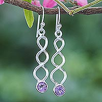 Amethyst dangle earrings, 'Champagne Surprise in Purple' - Amethyst and Sterling Silver Dangle Earrings