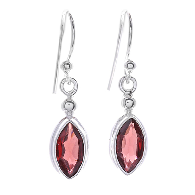 Garnet dangle earrings, 'Spark Joy in Red' - Hand Made Thai Garnet Dangle Earrings
