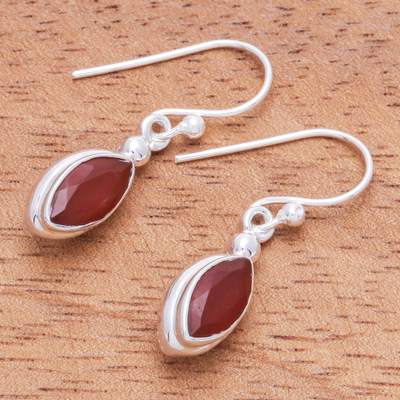 Carnelian dangle earrings, 'Spark Joy in Orange' - Thai Carnelian and Sterling Silver Dangle Earrings