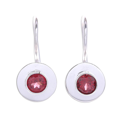Garnet drop earrings, 'Light at Night in Red' - Artisan Crafted Garnet Drop Earrings